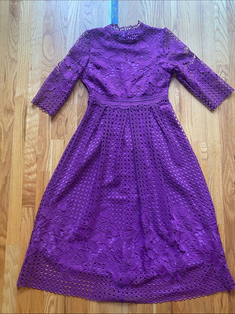 Purple Lace Midi Dress with Floral Overlay